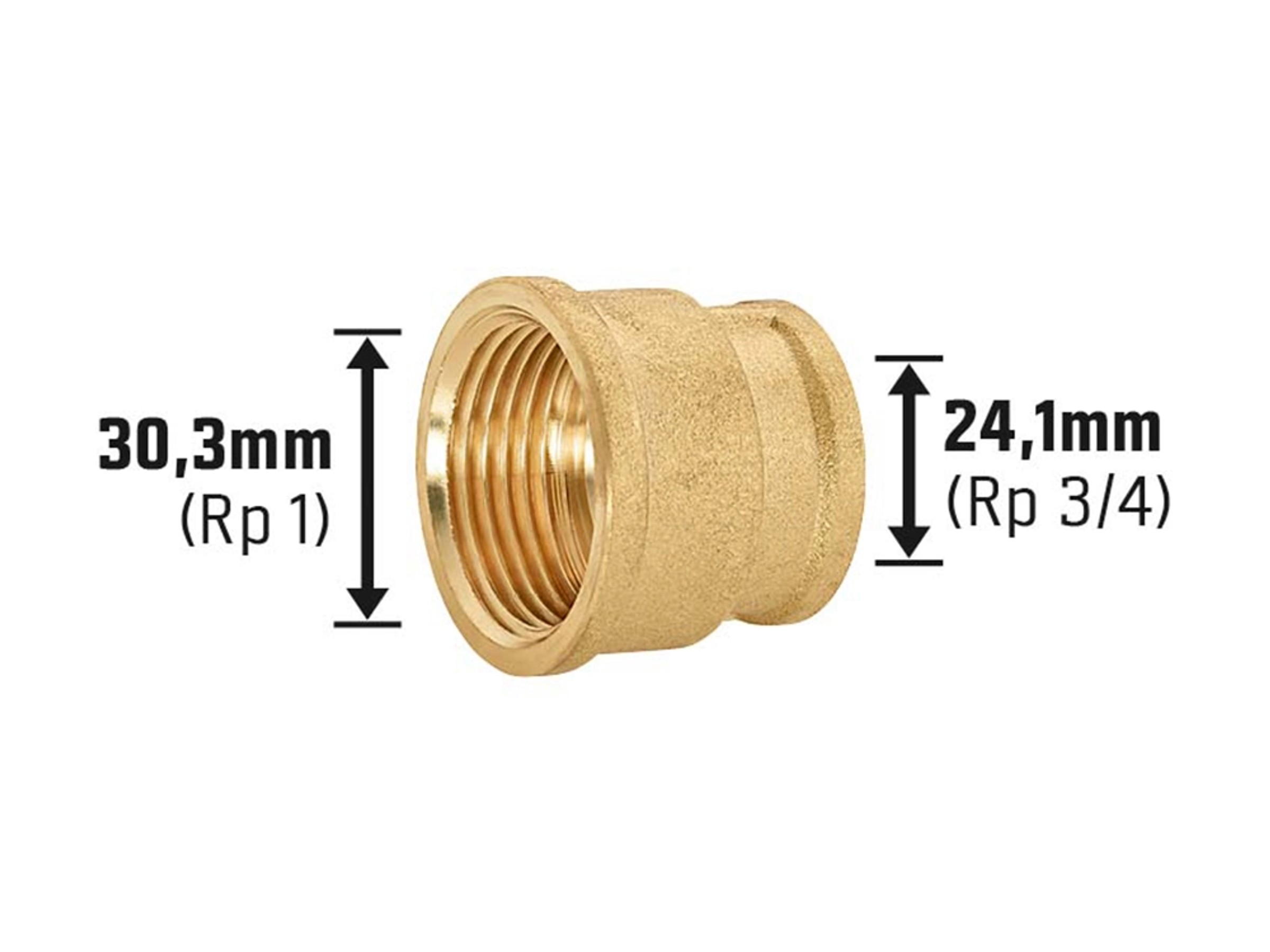Gewinde-Reduziermuffe 24,1 mm (Rp 3/4) x 30,3 mm (Rp 1) Messing 