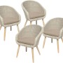 Vier Gartenstühle Arvada mit Polyrattan-Sitzschale und Muskatnussbraun-Taupe Auflage.