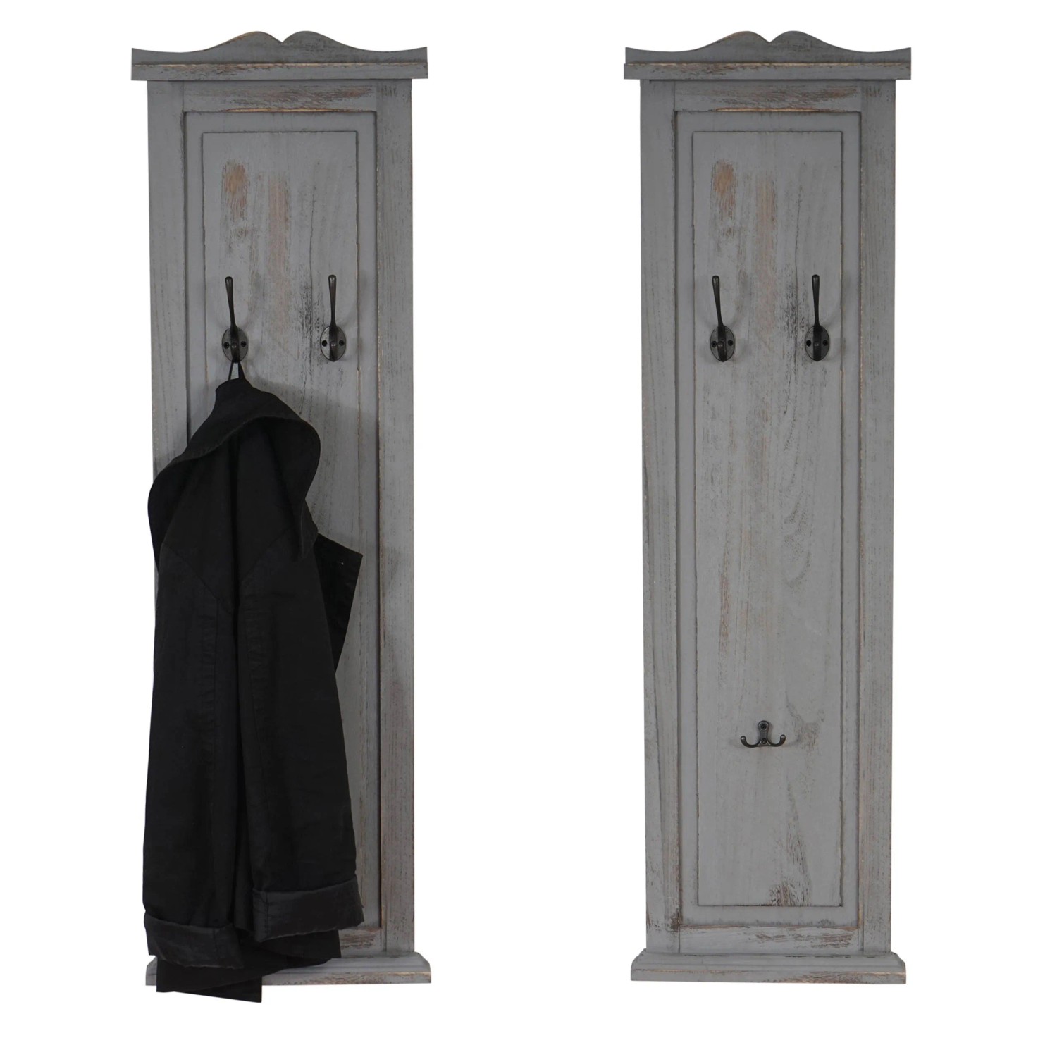MCW Wandgarderobe H33 2er-Set, grau im Shabby-Look mit Kleiderhaken.