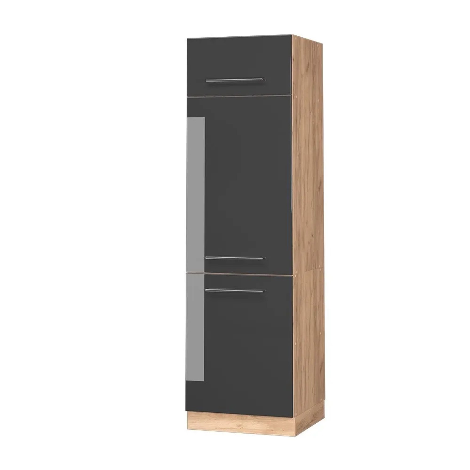 Vicco Kühlumbauschrank Fame-Line Anthrazit Hochglanz Goldkraft Eiche 60 cm