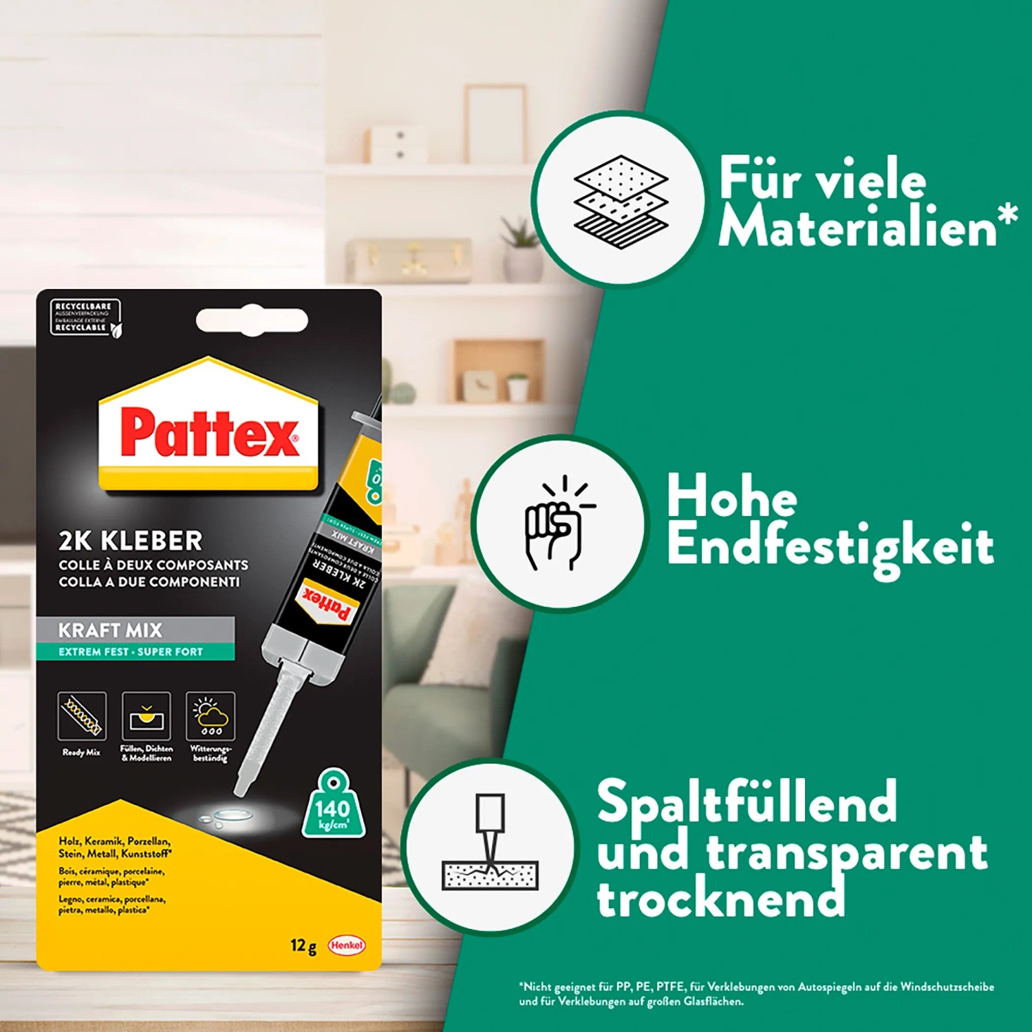 Pattex Kraft-Mix Extrem Fest Transparent 11ml, 2-Komponenten-Kleber für höchste Belastungen.
