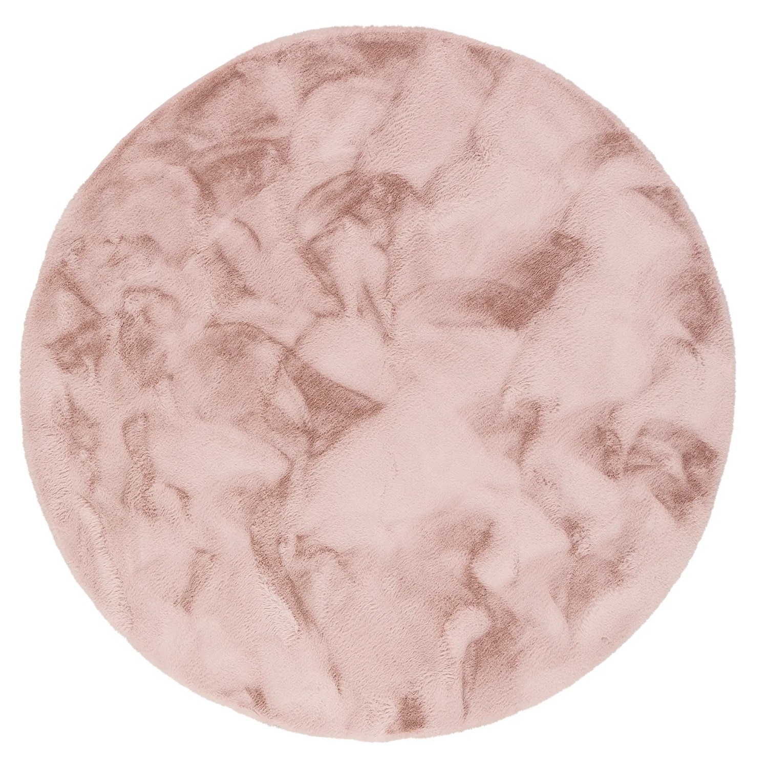 Runder, altrosa Fellteppich „Pergamon Luxus Super Soft Plush“, 160x160cm. Kurzflorteppich für Wohnzimmer und Schlafzimmer.