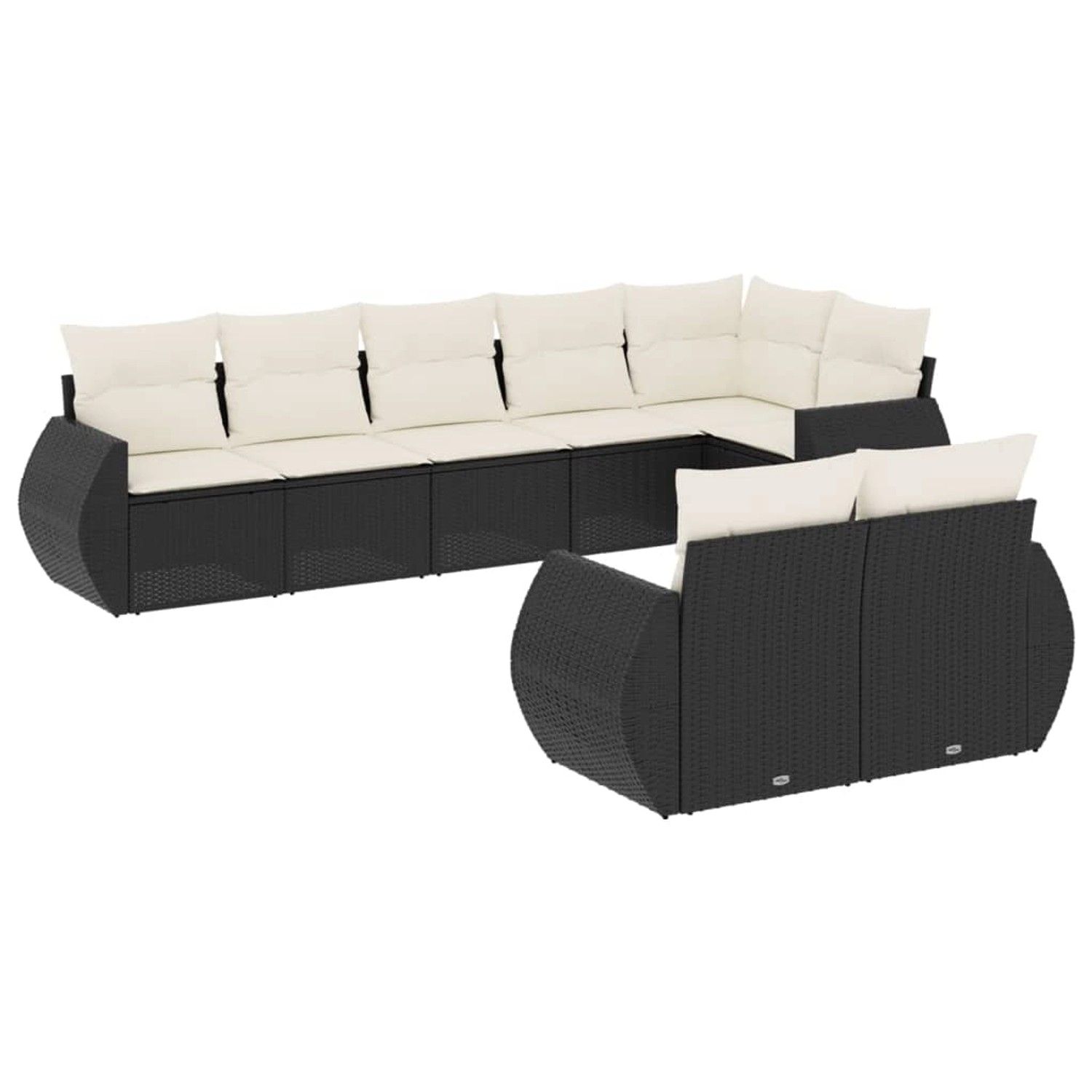 vidaXL 8-Tlg Garten-Sofagarnitur mit Kissen Schwarz Poly Rattan 3253953