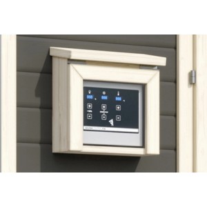 Karibu Steuergerätverkleidung für Außensauna, weiß, aus Holz. Schutz vor Witterung.