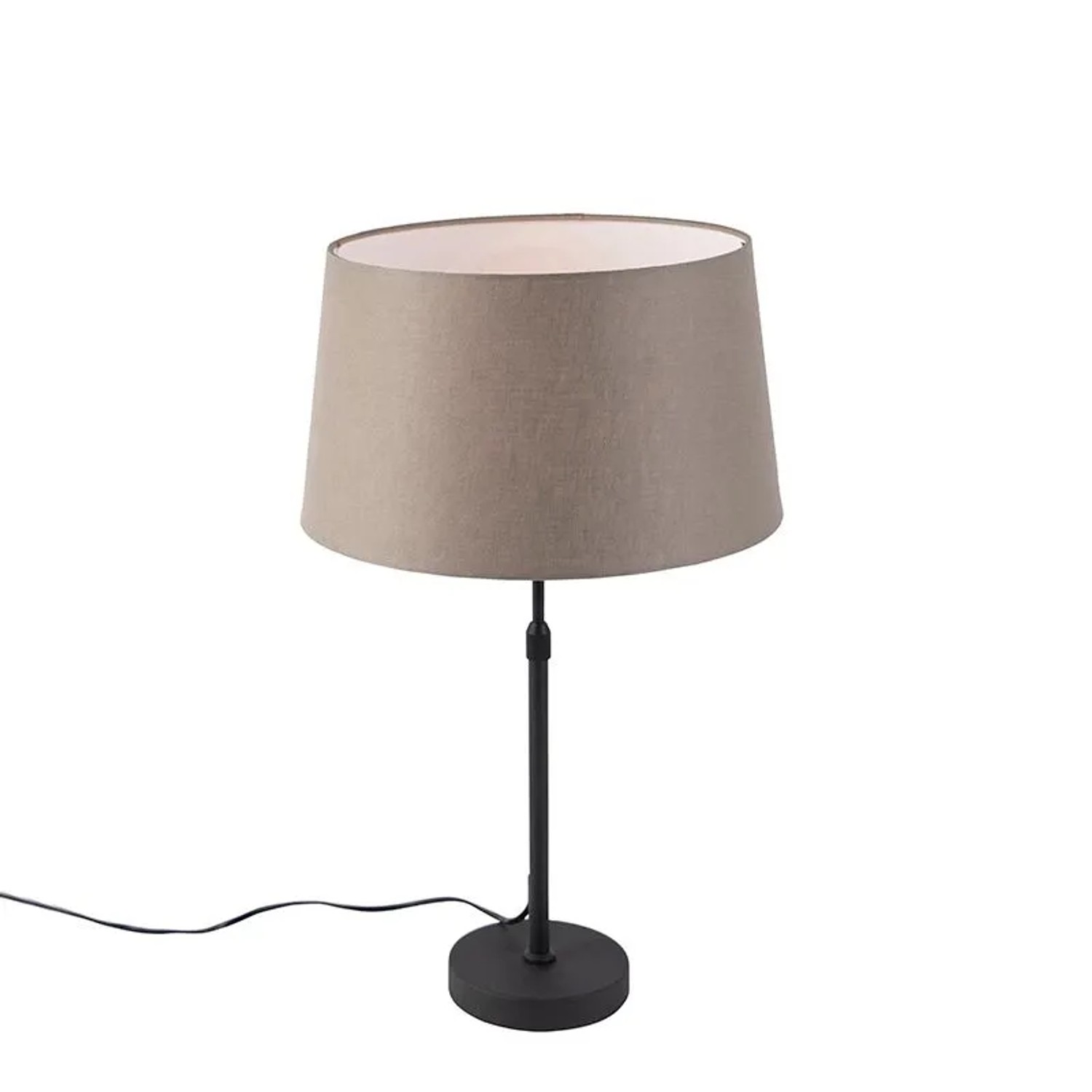 QAZQA Tischlampe Schwarz mit Leinenschirm Taupe 35 cm Verstellbar Parte
