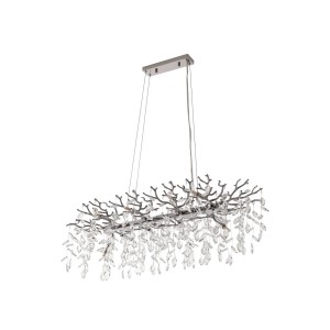Moderne, 10-flammige Lucande Pendelleuchte Bellora in Chrom mit Kristall für Wohnzimmer.