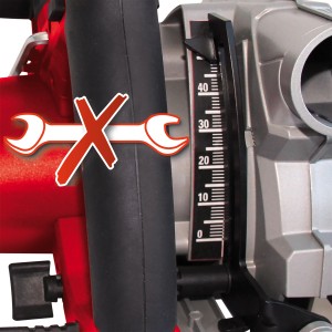 Detailaufnahme der Einhell TE-CS 165 Handkreissäge mit Tiefeneinstellung.
