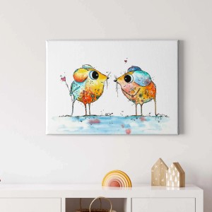 Buntes Wandbild mit zwei Mäusen im Aquarell-Stil für Kinderzimmer oder Küche.