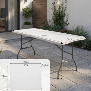Sekey Buffettisch, klappbarer Campingtisch aus Kunststoff, 150 cm, weiß, ideal für Garten und Camping.
