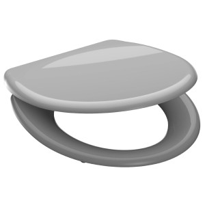 Grauer Schütte WC-Sitz aus Duroplast mit Absenkautomatik und Schnellverschluss.