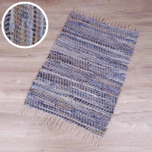 Bestlivings Jeans Flickenteppich, 120x180 cm, blau-beige. Wollteppich aus Jeansstoff mit Fransen.