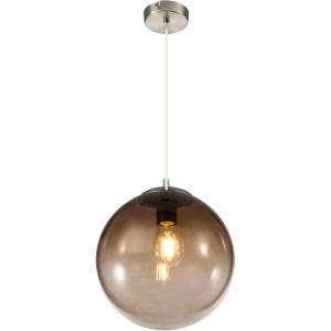 Moderne Globo Pendelleuchte Varus Chrom mit rauchfarbenem Glasschirm.