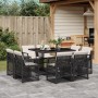 Schwarze 9-tlg. Garten-Essgruppe aus Polyrattan mit Kissen. Gartenmöbel-Set mit Tisch und 8 Stühlen.