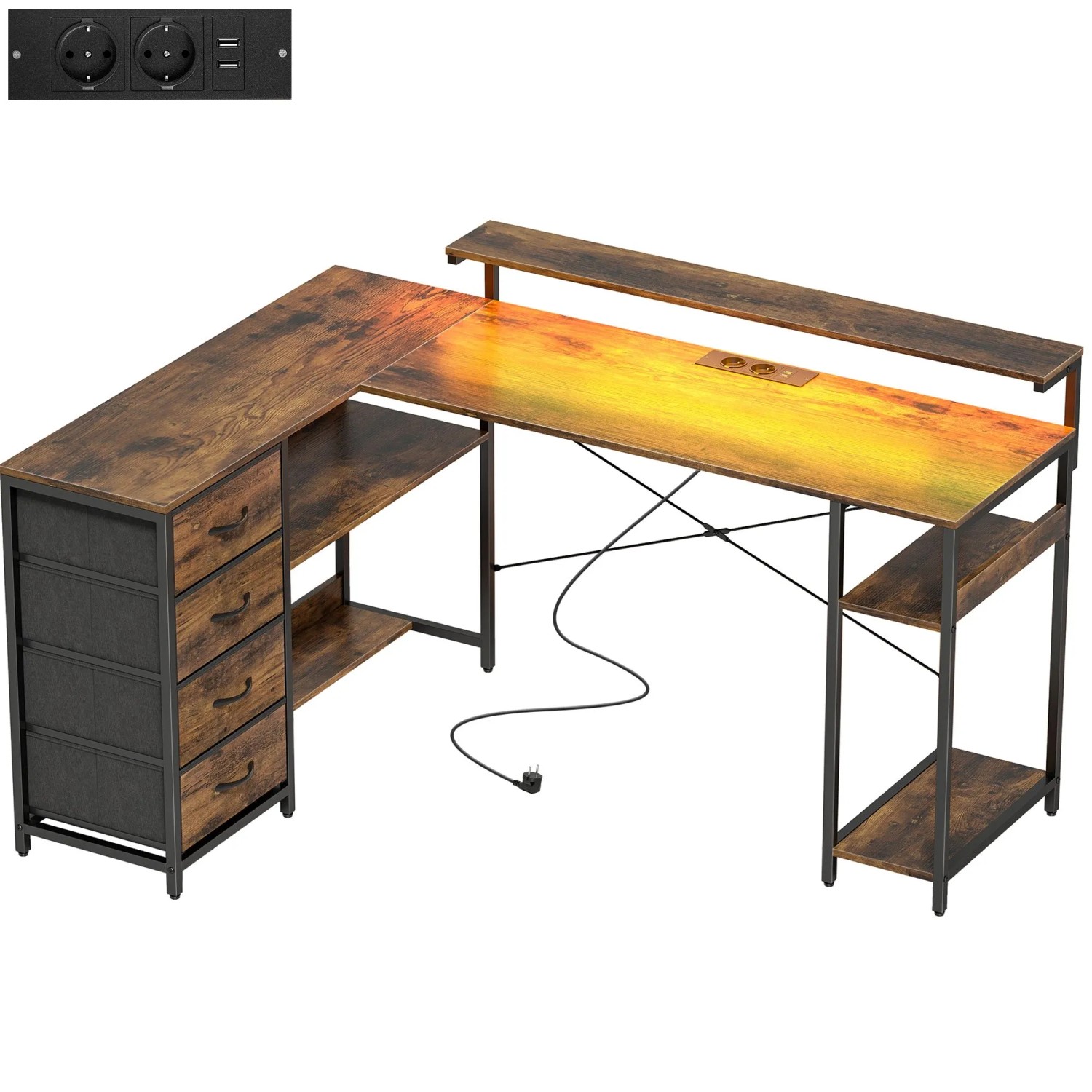 HOMCOM Gaming Tisch Spanplatte Stahl 155L x 110B x 91,4H cm Rustikal-Braun