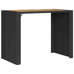 vidaXL Gartenbar-Tisch, Teil des 7-tlg Sets, schwarzes Poly Rattan mit Akazienholz Tischplatte.