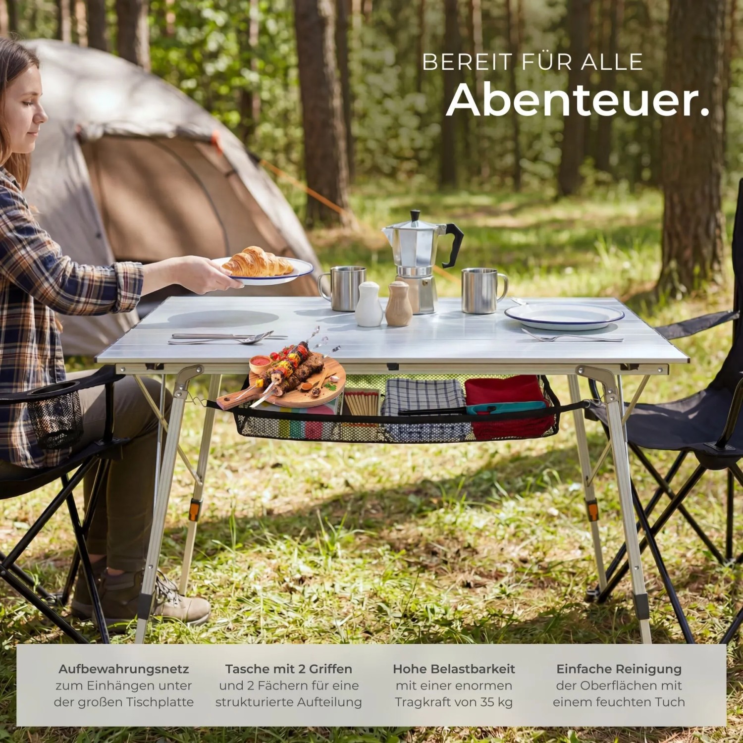 Tectake Aluminium Campingtisch Tina Faltbar Wetterfest 90 x 52 x 70 cm Silber_7