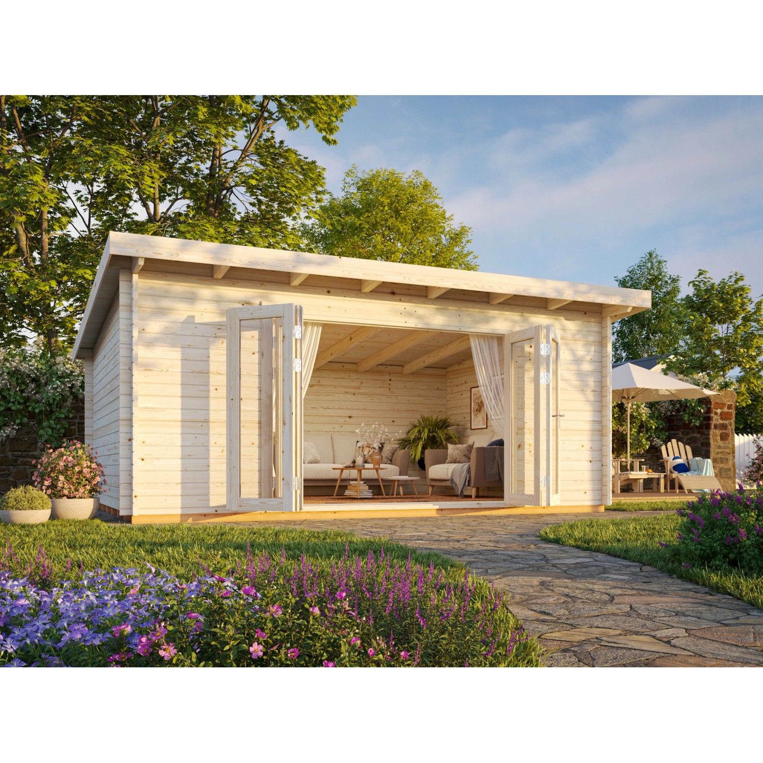Palmako Gartenhaus Lea Bifold 530 x 380 cm Lackiert Grau-Weiß FSC® günstig online kaufen