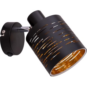 Schwarze Globo Wandleuchte Tunno mit goldenem Innenleben und Dekorstanzungen.