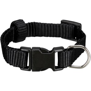Schwarzes Jollypaw Hundehalsband, Größe M-L (35-55 cm), aus robustem Nylon mit Metallschnalle.