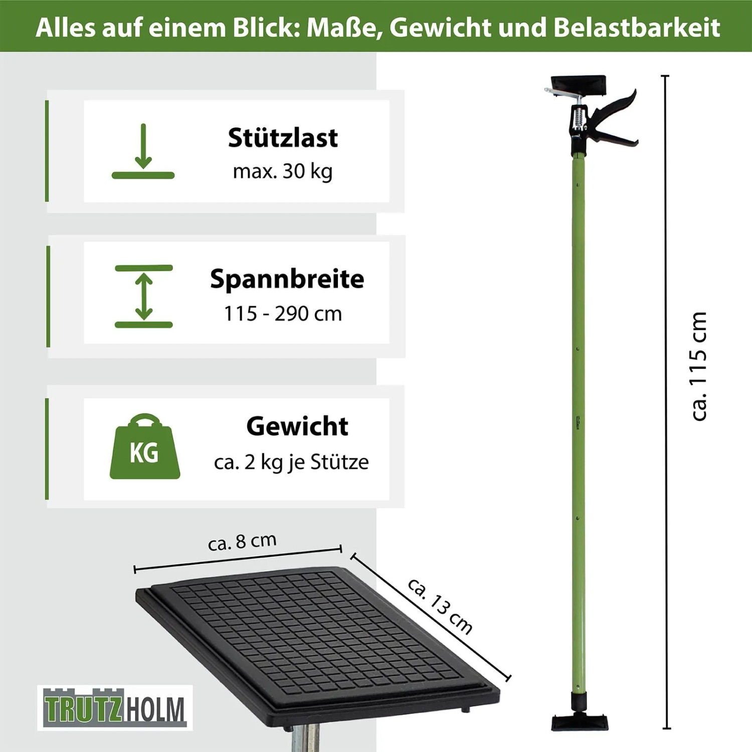 Wiltec Deckenstütze – 115-290 Cm, Bis 30 Kg, 45° Neigung, Einhand-Schnellspannstütze Aus Stahl