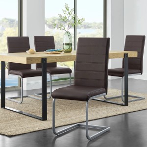 2er Set Freischwinger Stühle Vegas in Braun aus Kunstleder am Esstisch.