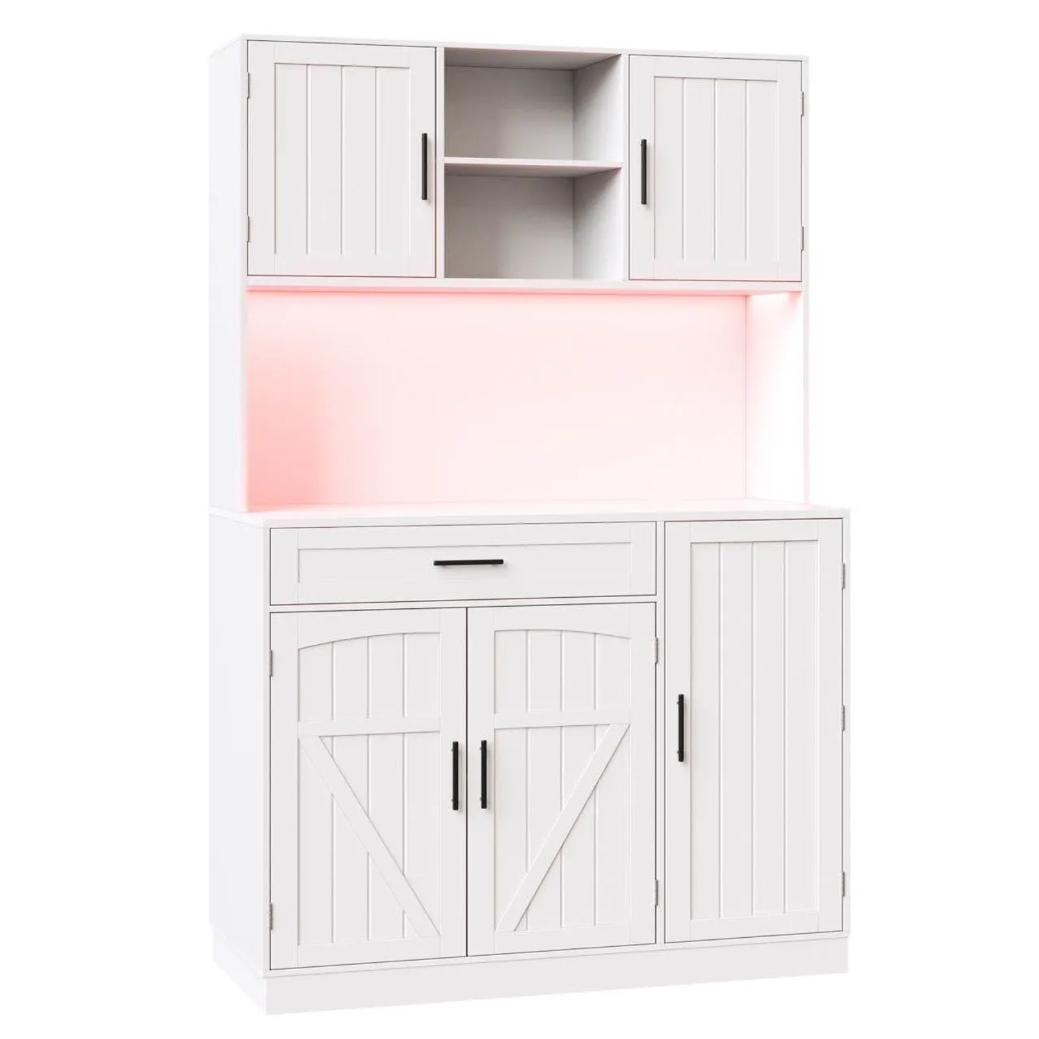 Merax Seitenschrank 110x38x180 cm Weiß Landhausstil 5 Türen LED Steckdose