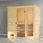 Weka Massivholzsauna Valida 2 Sparset mit Glastür und Fenster in naturbelassenem Fichtenholz.