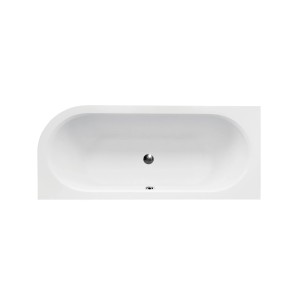 Weiße Acryl Eckbadewanne AVITA 160x75 links mit Chrom-Ablauf. Moderne Badewanne für Ihr Badezimmer.