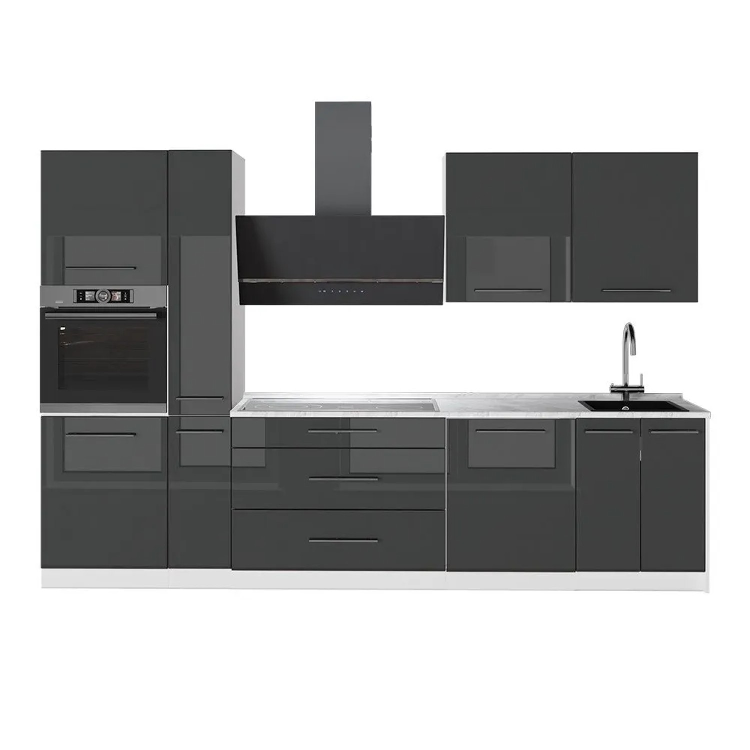 Vicco Küchenzeile Fame-Line Anthrazit Hochglanz/Weiß 310 x 207 AP Marmor Art Nr 64322