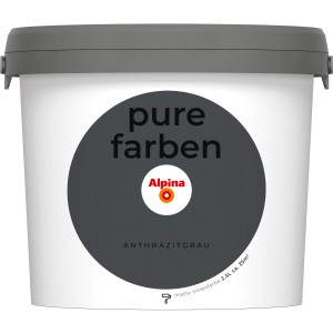Eimer Alpina Wandfarbe Pure Farben Anthrazit, 2,5 l, matte Innenfarbe.