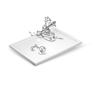 baliv Duschwanne DW-120.80E in Steinoptik, 120x90 cm, Weiß. Illustration mit Comicfiguren.