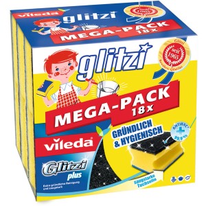 Vileda Glitzi Plus Topfreiniger, 18er-Pack. Scheuerschwamm mit antibakterieller Wirkung für Küche und Haushalt.