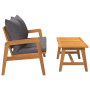2-teiliges Bistro-Set aus Akazienholz mit anthrazitfarbenen Kissen für Garten oder Balkon.