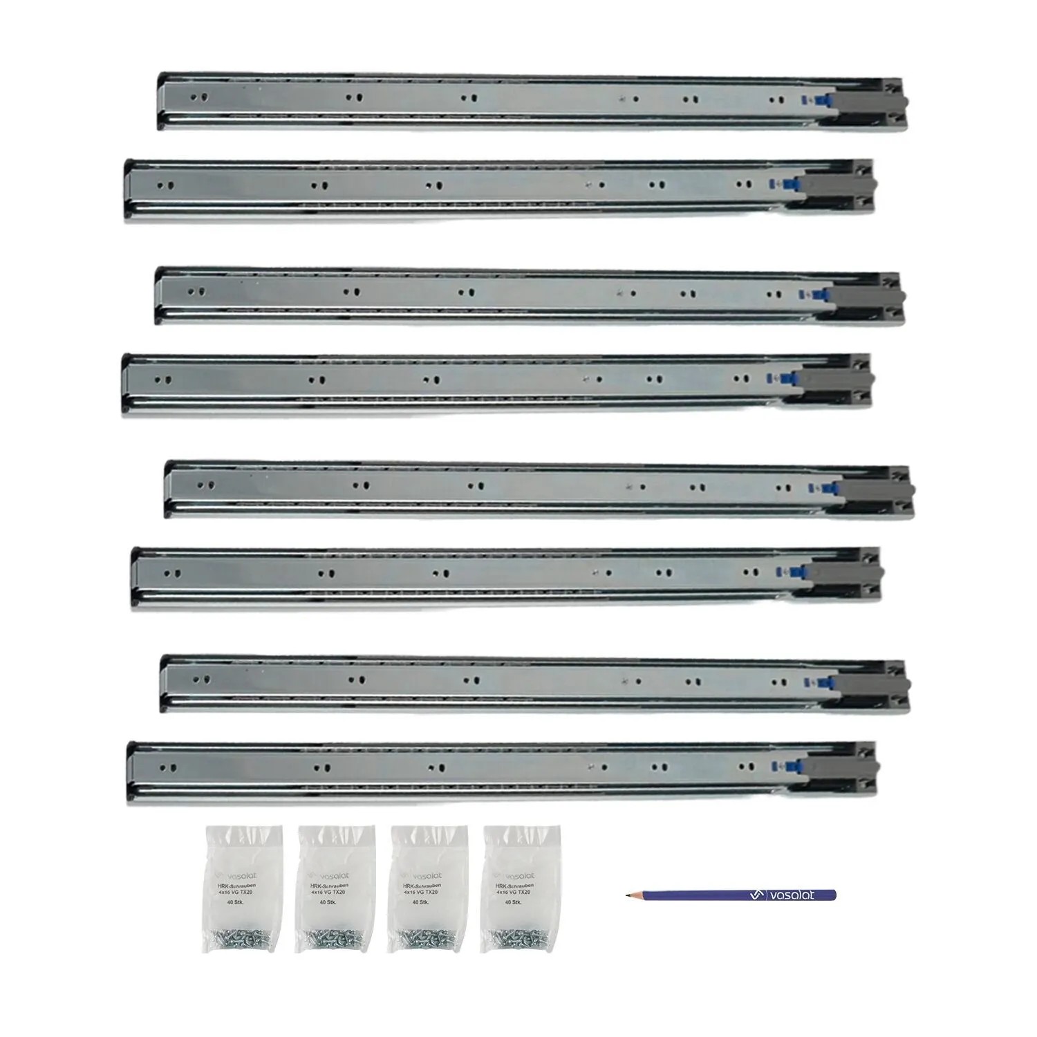 vasalat Kugelauszug 650mm Softclose Kugelführung - Vollauszug mit Dämpfung - 4 Paar