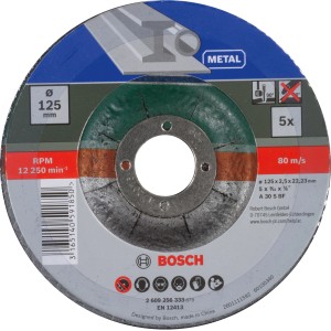 Bosch Trennscheibe für Metall, 125mm, 5er-Set, gekröpft. Zubehör für Winkelschleifer.