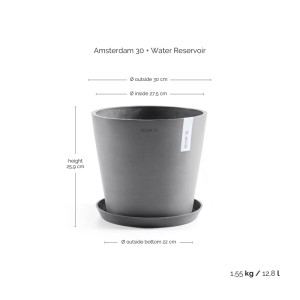 Ecopots Amsterdam Pflanztopf, grau, 30x26 cm, mit Untersetzer. Ideal für Innen- & Außenbereich.