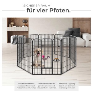 Grauer Tectake Welpenauslauf Lisa, 8-teilig, faltbar mit Tür und Doppelverriegelung, 154x154x100 cm.