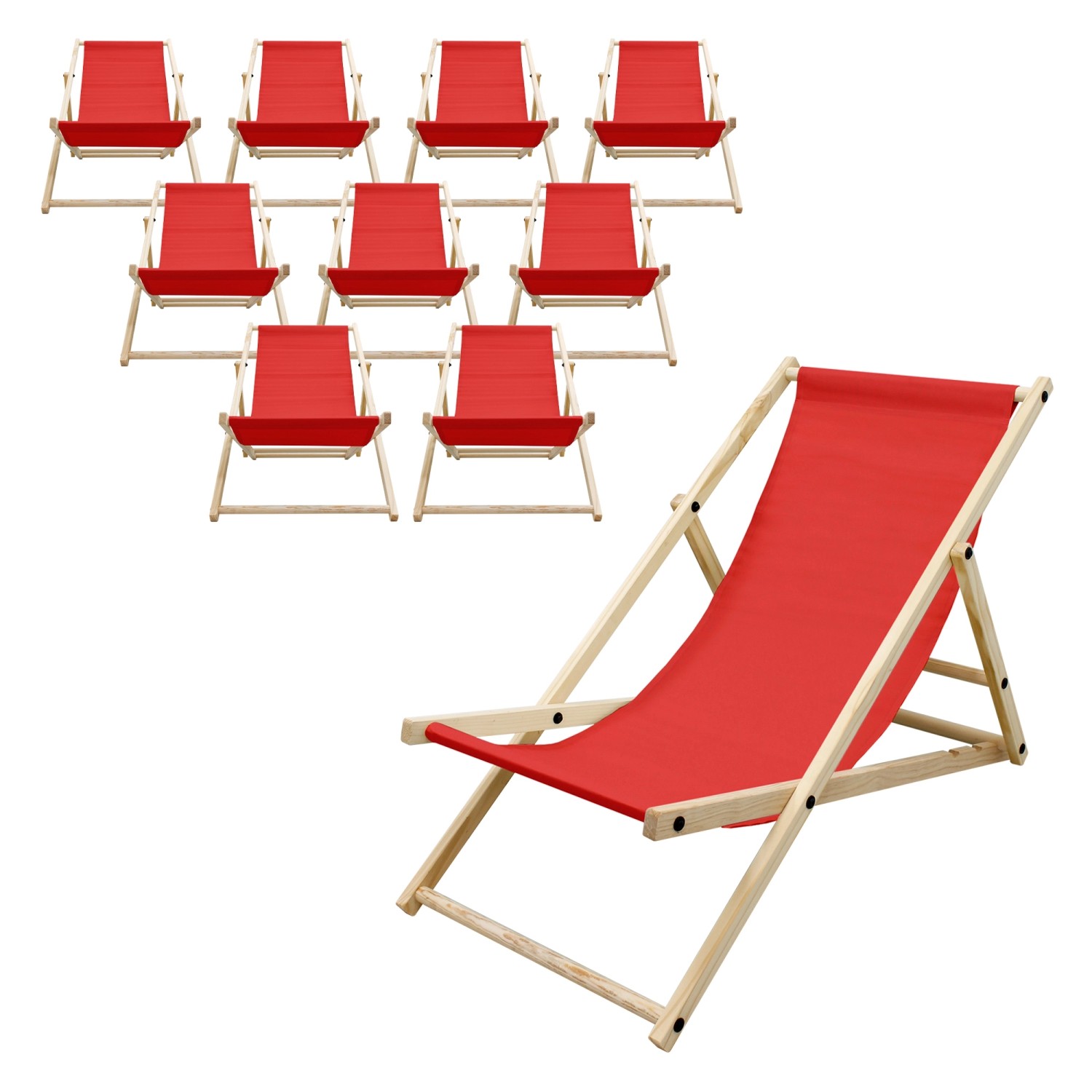 ECD Germany 10Er Set Liegestuhl Klappbar Rot aus Holz 3 Positionen bis 120k günstig online kaufen