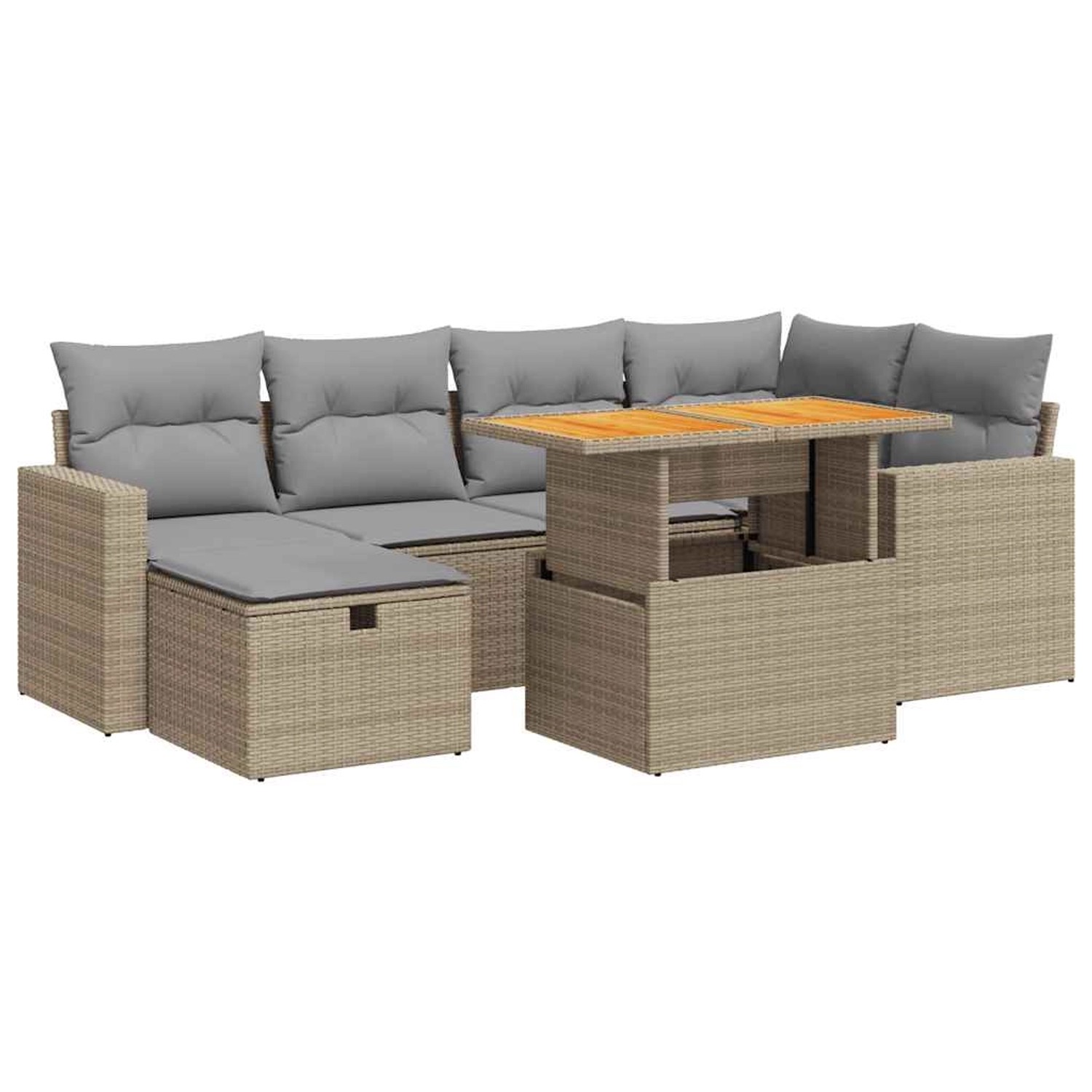 vidaXL 8-Tlg Garten-Sofagarnitur mit Kissen Beige Poly Rattan Akazie 3328004