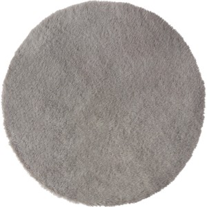 Rundes, graues Kunstfell-Sitzkissen, Ø 35 cm. Flauschige Textur für Gemütlichkeit und Dekoration.