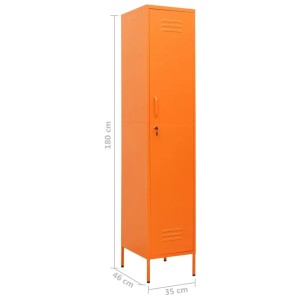 Oranger Schließfachschrank aus Stahl, 180 cm hoch, für Büro oder Werkstatt.
