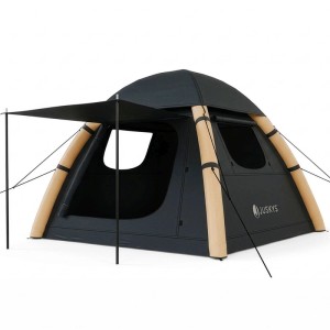 Aufblasbares Juskys Zelt EasyFlow M in Dunkelgrau/Khaki für 1-3 Personen mit Vordach.
