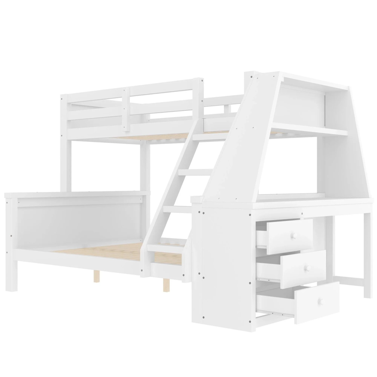 okwish Etagenbett 90x200cm mit Tisch und Stauraum Kinderzimmer Weiß ohne Matratze
