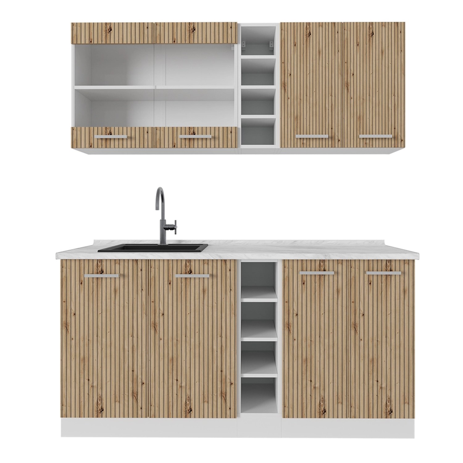 Vicco R-Line Singleküche Artisan Eiche/Weiß 160 cm AP Marmor günstig online kaufen