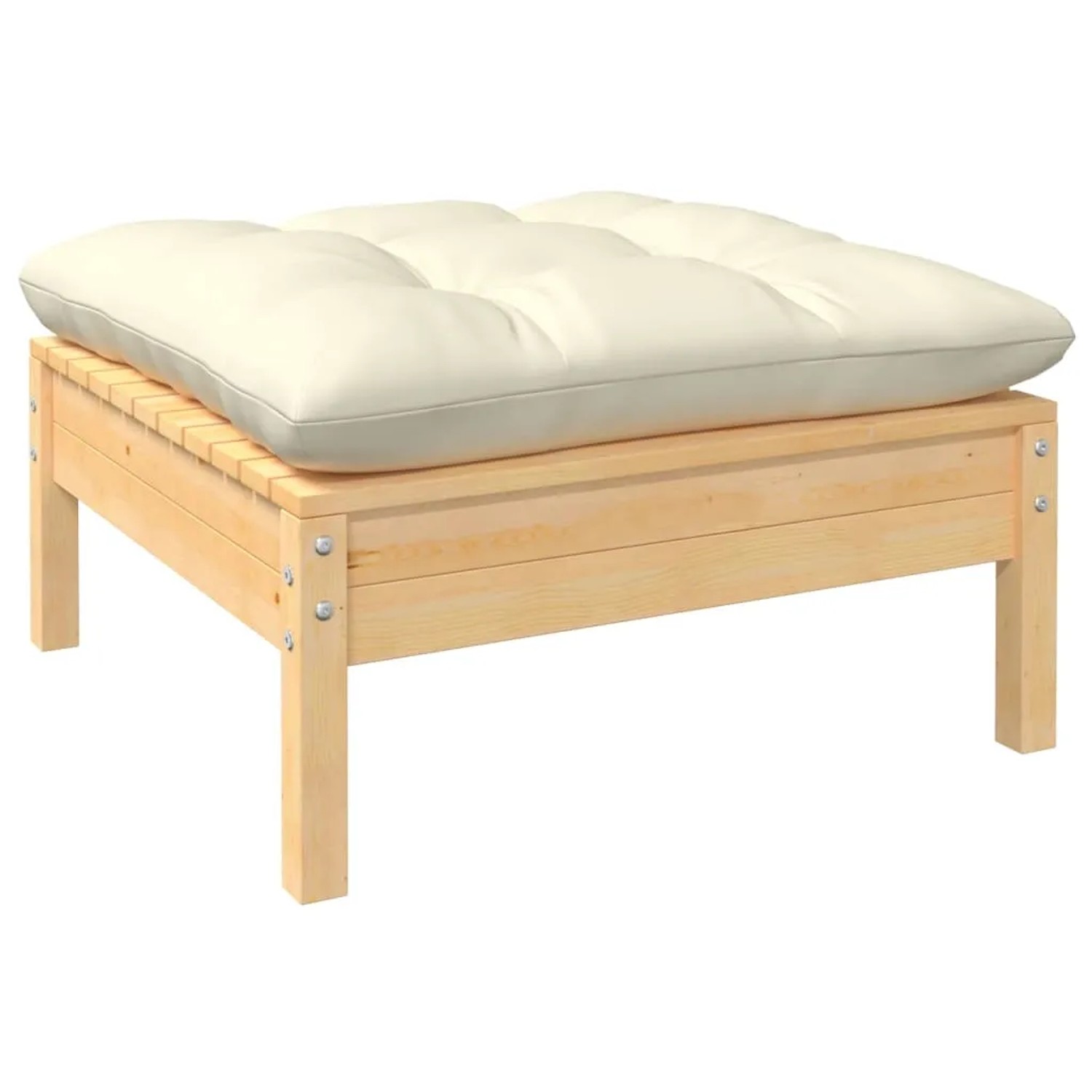 vidaXL Gartenmöbel Hocker aus Kiefernholz mit creme Kissen, Teil des Lounge Sets Modell 17.