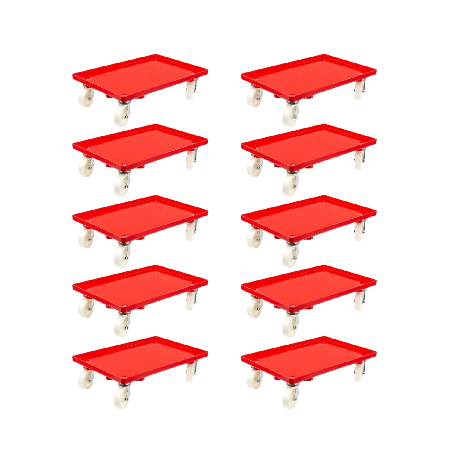 PROREGAL SparSet 10x Transportroller für Euroboxen 60 x 40 cm mit Kunststoffräder Rot Geschlossenes Deck 2 Lenkrollen un