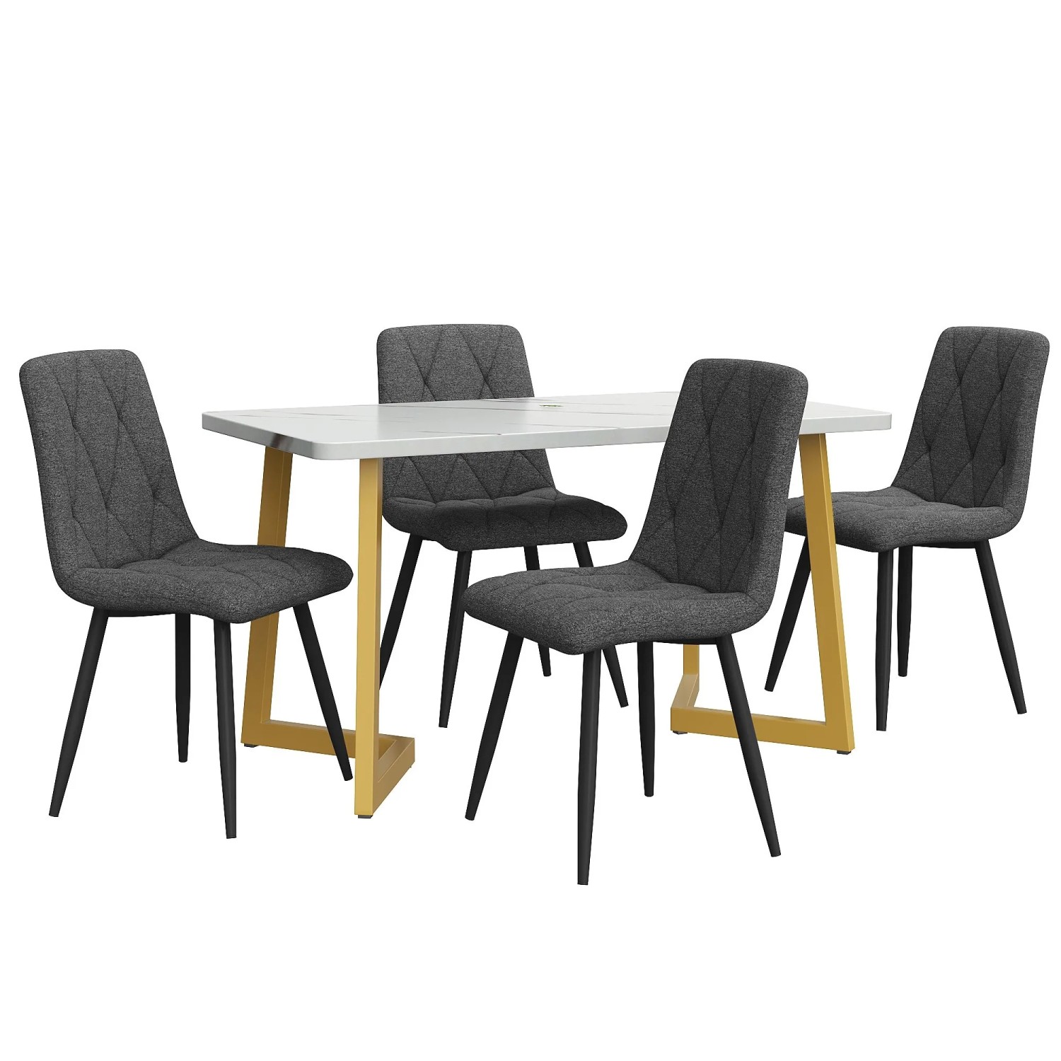 Merax Essgruppe 5-tlg mit 117x68cm Esstisch  4 Leinenstühle Dunkelgrau  Tischbeine Gold