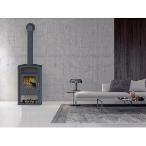 Accente Umea Kaminofen Naturstein Grau 6 kW im Wohnraum.