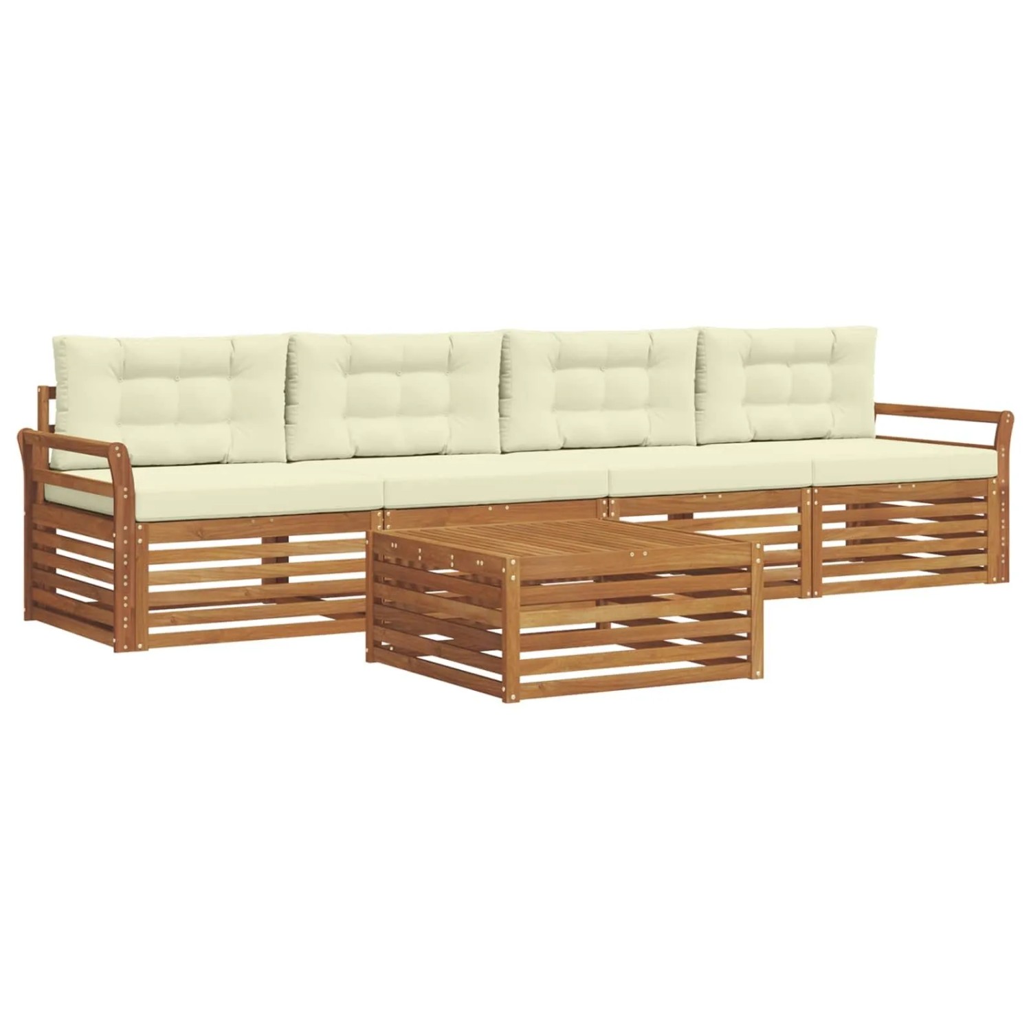 vidaXL Outdoor-Sofagarnitur mit Kissen 5-Tlg Natur und Creme 3372980