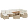 Beiges 9-teiliges vidaXL Garten-Sofa-Set aus Rattan mit Kissen und Tisch mit Stauraum.